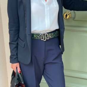 Ceinture reversible femme Croco vert / Bleu newport
